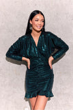 Chic Sequin Mini Dress with Ruffled Hem and Flared Sleeves