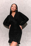Chic Sequin Mini Dress with Flared Sleeves and Ruffled Hem