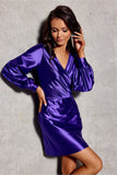 Elegant Satin Mini Dress with Puff Sleeves and Envelope Neckline