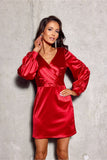 Elegant Shiny Mini Dress with Puff Sleeves and Zippered Side