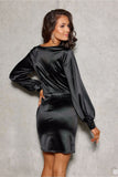 Elegant Satin Mini Dress with Puff Sleeves and Zipper Closure