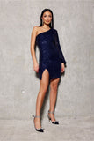 Elegant Asymmetrical Sequin Mini Dress with Long Sleeves