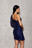 Elegant Asymmetrical Sequin Mini Dress with Long Sleeves