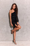 Elegant Asymmetrical Sequin Mini Dress with Long Sleeves