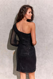 Elegant Asymmetrical Sequin Mini Dress with Long Sleeves