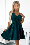 Asymmetrical Bottle Green Dress with Belt and Longer Back