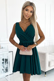 Asymmetrical Bottle Green Dress with Belt and Longer Back