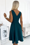 Asymmetrical Bottle Green Dress with Belt and Longer Back