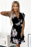 Floral Chiffon Dress with Ruffles and Belted Double Skirt