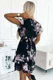 Floral Chiffon Dress with Ruffles and Belted Double Skirt