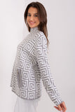 Geometric Pattern Long Sleeve Women's Sweater with Pockets