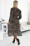 Leopard Print Chiffon Dress with Ruffles and Belt