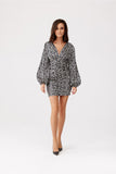 Stylish Fitted Dress with Buff Sleeves and V-Neckline