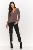 Fitted V-Neck Women's Blouse with Buff Sleeves and Elegance
