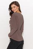 Fitted V-Neck Women's Blouse with Buff Sleeves and Elegance