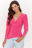 Fitted Women's Blouse with V-Neck and Buff Sleeves