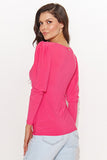 Fitted Women's Blouse with V-Neck and Buff Sleeves
