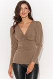 Elegant V-Neck Blouse with Feminine Puff Sleeves