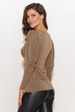 Elegant V-Neck Blouse with Feminine Puff Sleeves