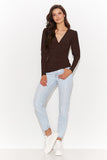 Fitted Women's V-Neck Blouse with Elegant Buff Sleeves