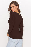 Fitted Women's V-Neck Blouse with Elegant Buff Sleeves