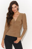 Elegant V-Neck Blouse with Romantic Buff Sleeves