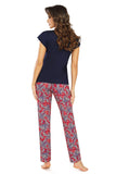 Elegant Two-Piece Pajamas with Lace and Floral Design