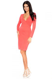 Envelope Front Sweatshirt Knit Dress with Raw Edges