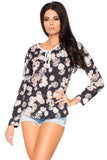 Elegant Chiffon Blouse with Teardrop Detail and Ribbon Tie
