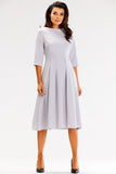 Flared Dress with 3/4 Sleeves and Boat Neckline