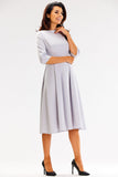 Flared Dress with 3/4 Sleeves and Boat Neckline