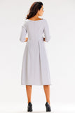 Flared Dress with 3/4 Sleeves and Boat Neckline