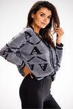 Two-Tone Button-Up Short Sweater with Ribbed Hem