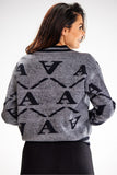 Two-Tone Button-Up Short Sweater with Ribbed Hem