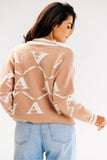 Two-Tone Button-Up Short Sweater with Ribbed Hem