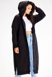 Unbuttoned Hooded Sweatshirt with Side Slits and Pockets