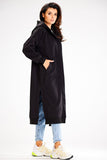 Unbuttoned Hooded Sweatshirt with Side Slits and Pockets