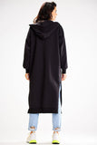 Unbuttoned Hooded Sweatshirt with Side Slits and Pockets