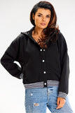 Hooded Bomber Sweatshirt with Striped Ribbing and Press Studs