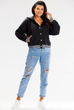 Hooded Bomber Sweatshirt with Striped Ribbing and Press Studs