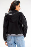 Hooded Bomber Sweatshirt with Striped Ribbing and Press Studs