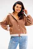 Hooded Bomber Sweatshirt with Striped Ribbing and Pockets