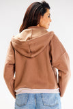 Hooded Bomber Sweatshirt with Striped Ribbing and Pockets