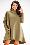 Autumn Turtleneck Trapezoidal Dress with Long Sleeves