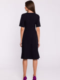 Elegant Woven Dress with Double Trapeze Bottom and Zipper