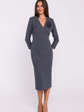 Chic Midi Pencil Dress with V-Neck and Floral Accent