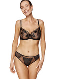 Elegant Black Soft Bra with Floral Embroidery & Sheer Cups