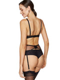 Elegant Black Soft Bra with Floral Embroidery & Sheer Cups