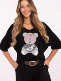 Charming V-Neck Bear Print Sweater for Everyday Style