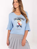 Chic V-Neck Women's Sweater with Cute Teddy Bear Print